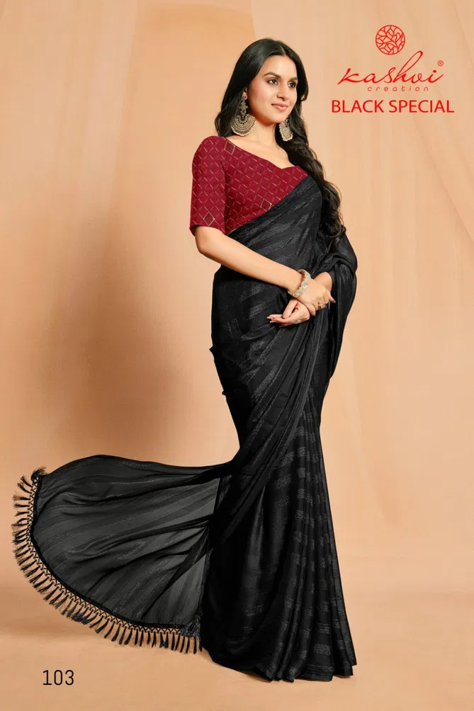 Black Special By Kashvi Rimzim Party Wear Sarees Wholesale In India